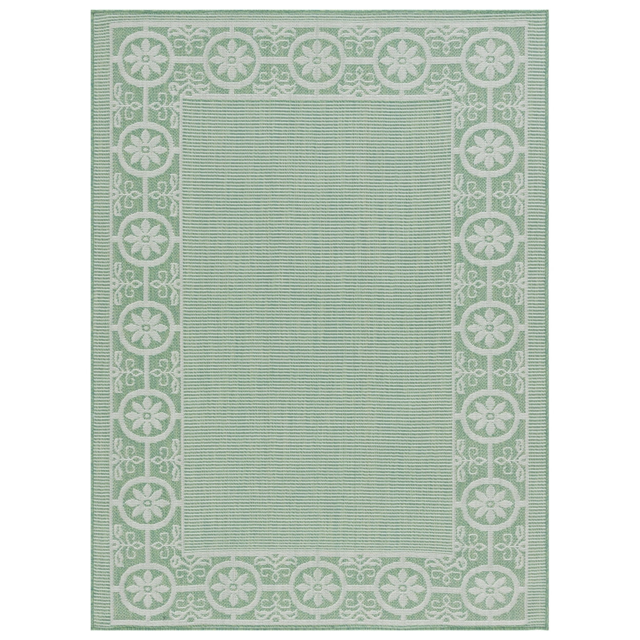 SAFAVIEH Machine Washable Rug Indoor/Outdoor Bermuda Collection - Bermuda Feride Floral Indoor/Outdoor Area Rug, Green/Ivory, 6'7" x 6'7" Round