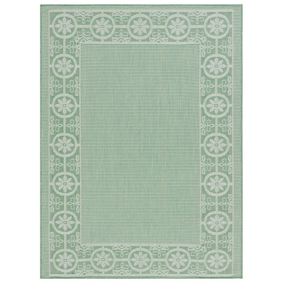 SAFAVIEH Machine Washable Rug Indoor/Outdoor Bermuda Collection - Bermuda Feride Floral Indoor/Outdoor Area Rug, Green/Ivory, 6'7" x 6'7" Round