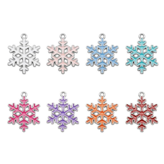 Julie Wang 16Pair(32PCS) 24x19mm Enamel Snowflake Charms Christmas Snow Pendant For Jewelry Necklace Earring Bracelet Making Craft DIY Findings