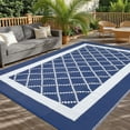 thumbnail image 2 of Haperlare 9x12 Outdoor Rug Waterproof Reversible Camping Carpet,  Boho Bordered Plastic Outdoor Straw Rug with Storage Bag for Balcony, Deck, RV & Picnic, Dark Blue, 2 of 9