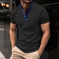 thumbnail image 2 of Mens Polo Shirts Casual Short Sleeve V Neck Solid Ribbed Button Tops Summer Slim Fit Holiday T Shirts for Man Black XL, 2 of 8