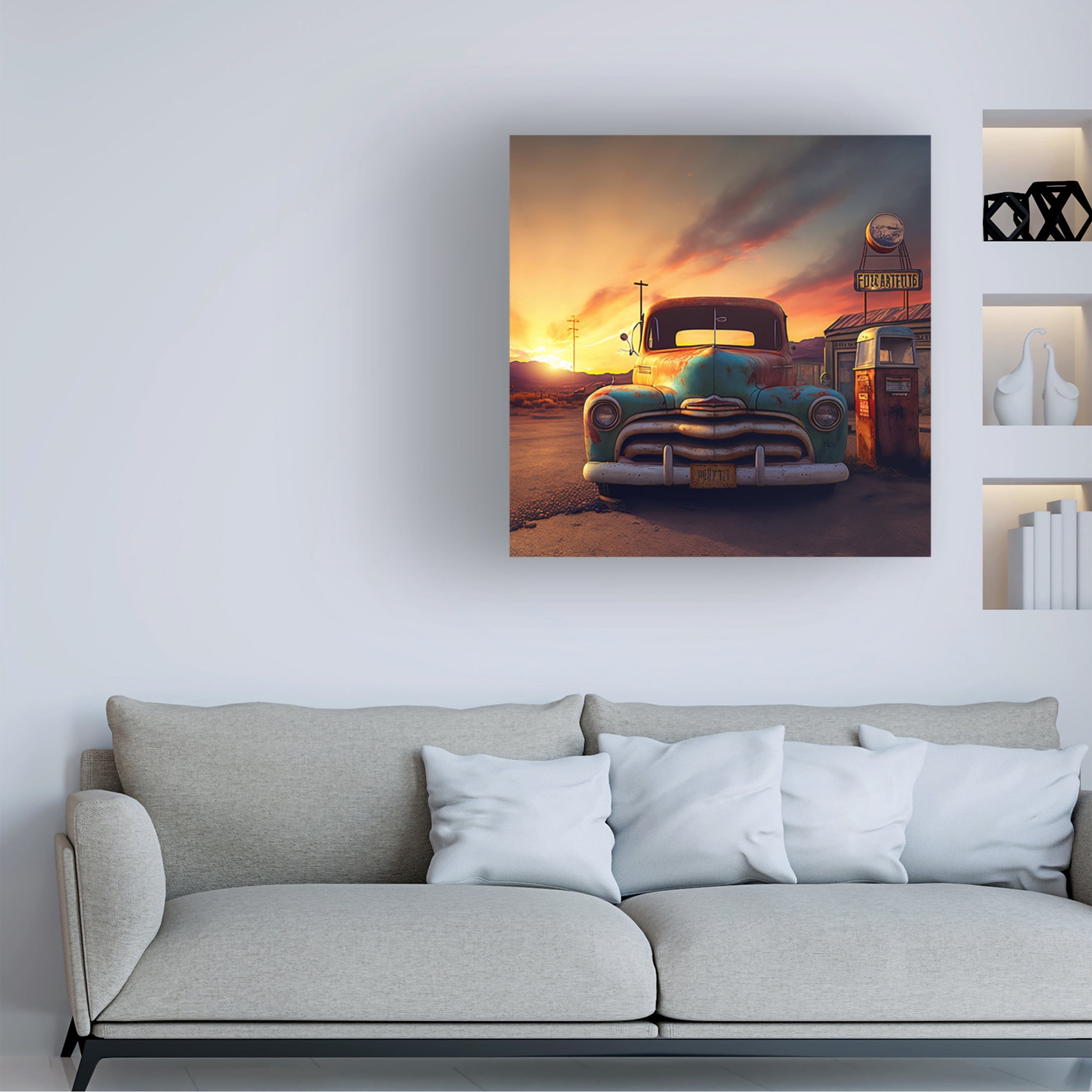Canvas Wall Art - Ray Heere 'Route 66 3' Wall Art for Living Room, Bedroom, or Office Décor by Trademark Fine Art - 14 x 14 Inches
