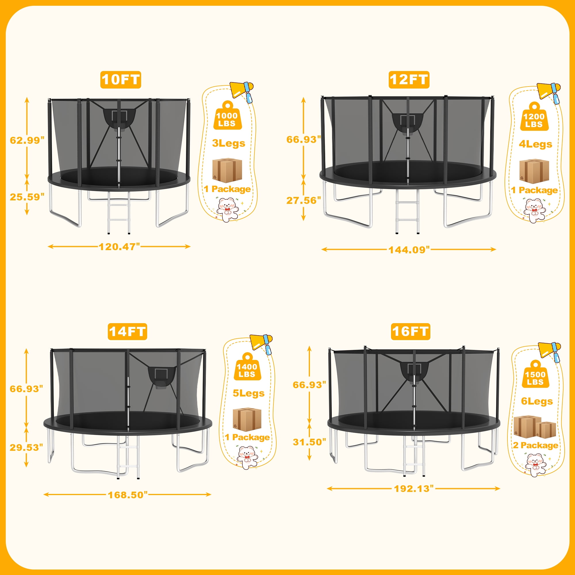 XMIKA Trampoline, 1200LBS 12FT Trampolines for Kids Adults, Trampoline with Safety Enclosure Net, Outdoor Backyard Trampolines with Basketball Hoop, LED Light, Sprinkler and Ladder, Heavy-duty