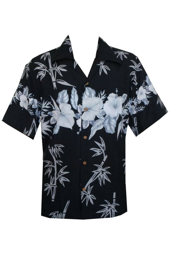 Hawaiian Shirt 35 Mens Bamboo Tree Print Beach Aloha Party Holiday Black S