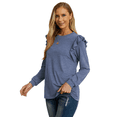 thumbnail image 4 of JWD Long Sleeve Shirts for Women Knit Tops Casual Crewneck Ruffle Tops Loose Fit Blue-Large, 4 of 7