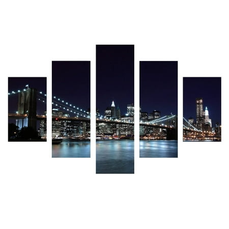 5Pcs City Bridge View Canvas Painting Print Picture Landscape New York City Wall Art Home Decor （No