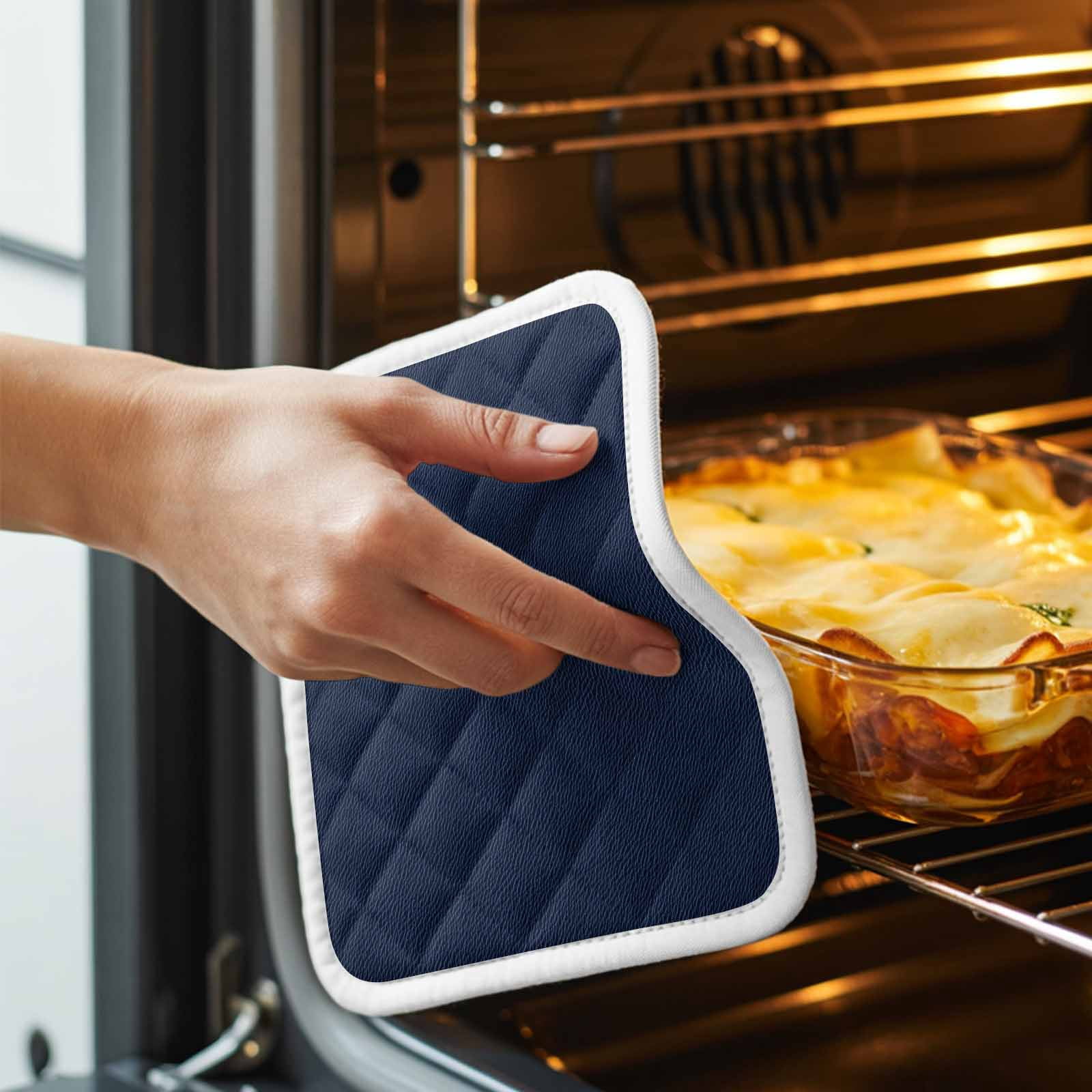 Solid Dark Blue Pot Holders for Kitchen Heatproof Potholder, 2 Pack Minimalism Abstract Denim Texture Hot Pads Multipurpose Oven Pads Cloth Potholders Trivet for Cooking and Baking