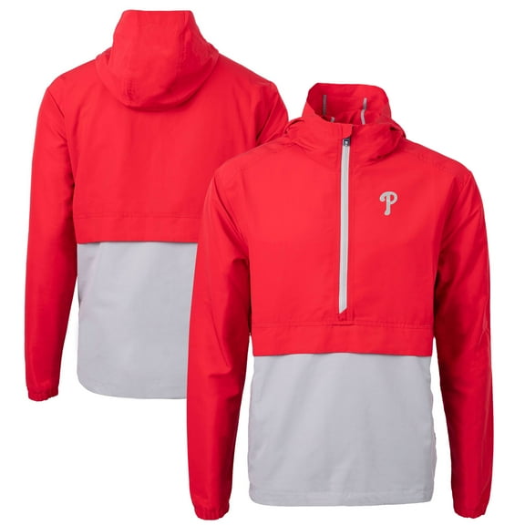 Men's Cutter & Buck Red/Gray Philadelphia Phillies Charter Eco Recycled Half-Zip Anorak Jacket
