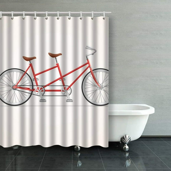 BOSDECO Red Vintage Tandem Bicycle On White Background Shower Curtain Bathroom Curtain 60x72 inches