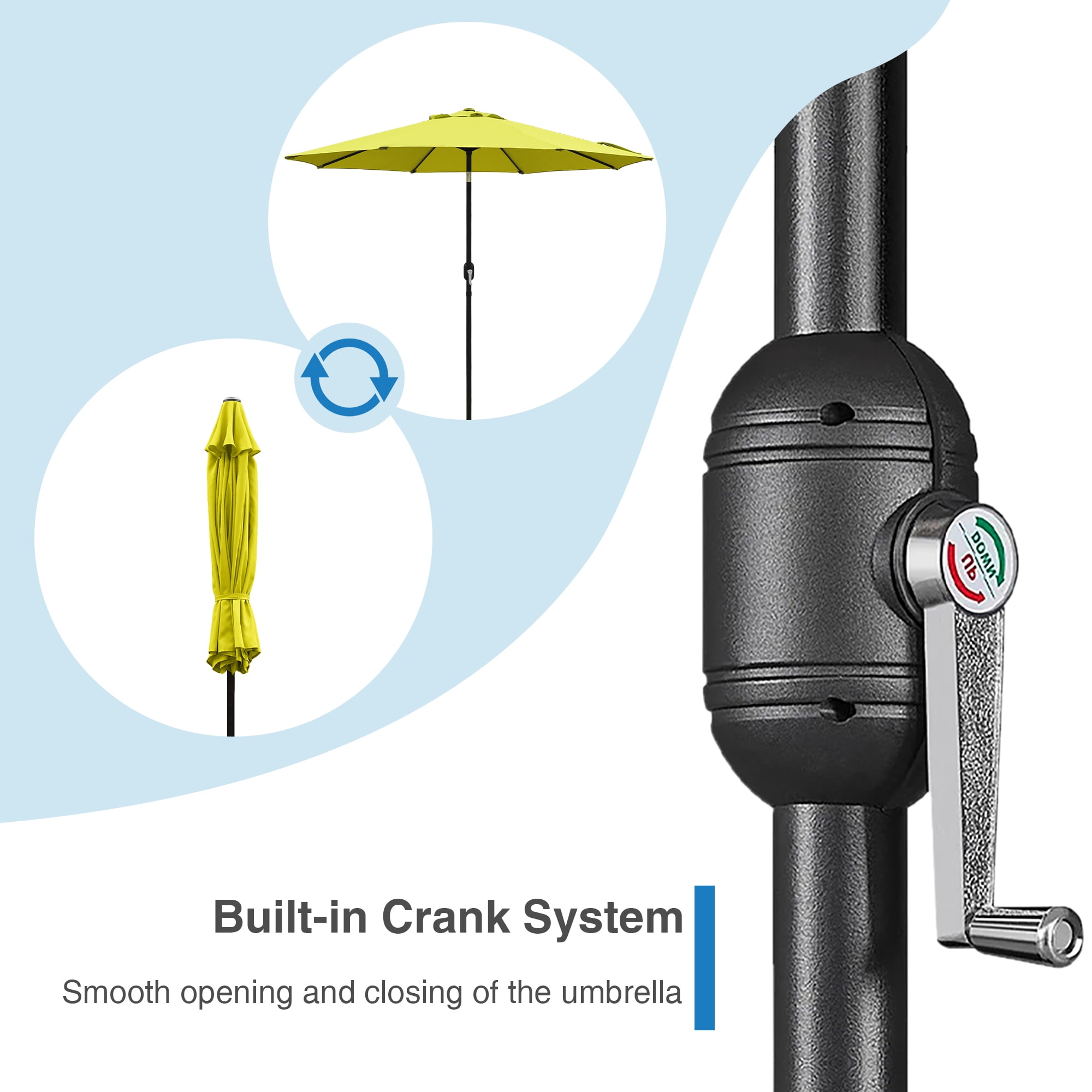 Abble Outdoor 9ft Patio Umbrella with Crank Handle and Push Button Tilt, Outdoor Market Umbrella with 8 Ribs for Garden, Deck, Backyard, Pool, Yellow