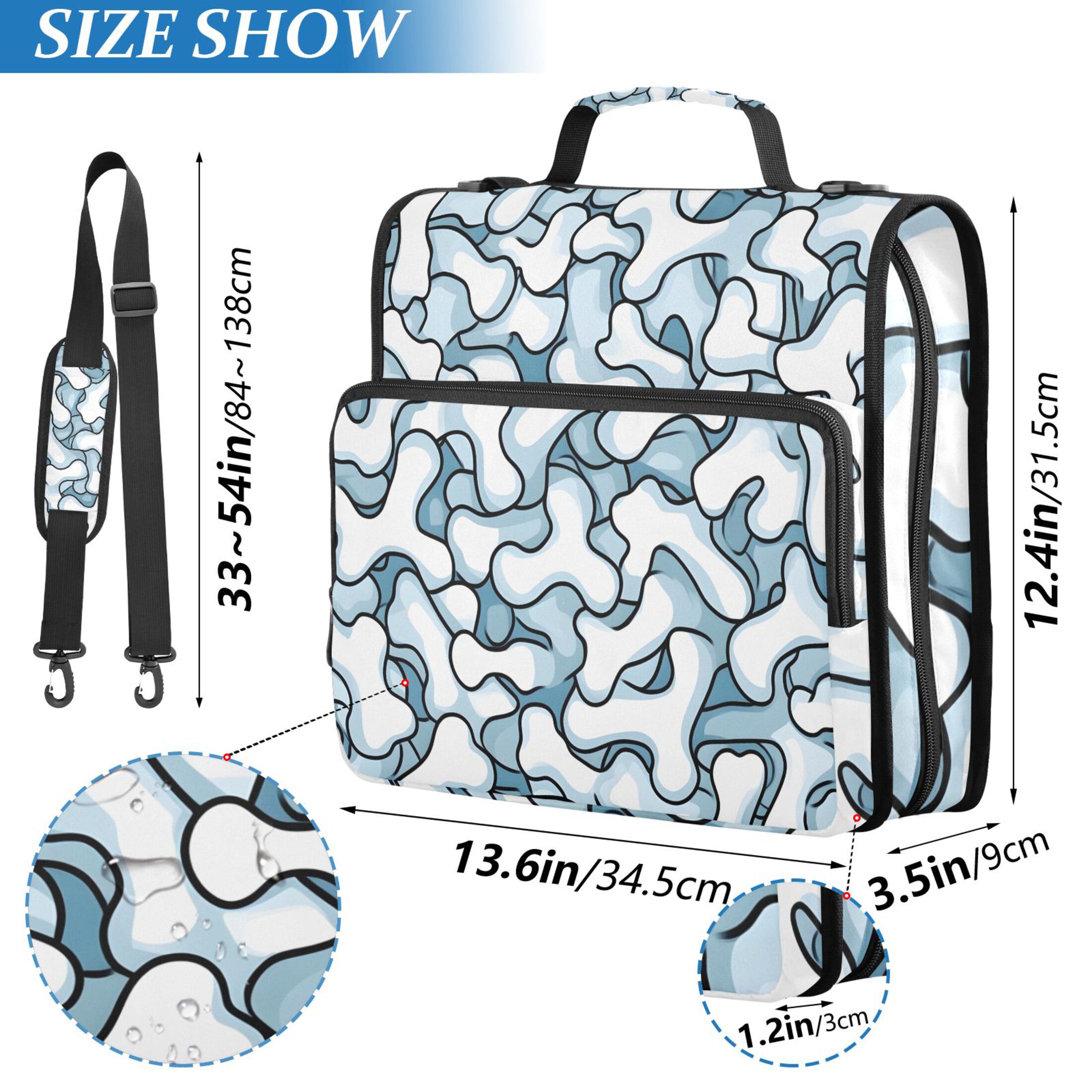 3 Ring Zipper Binder with Shoulder Strap Waterproof Trapper Keeper 2 Inch D-Ring 500 Sheets Capacity Blue Bones