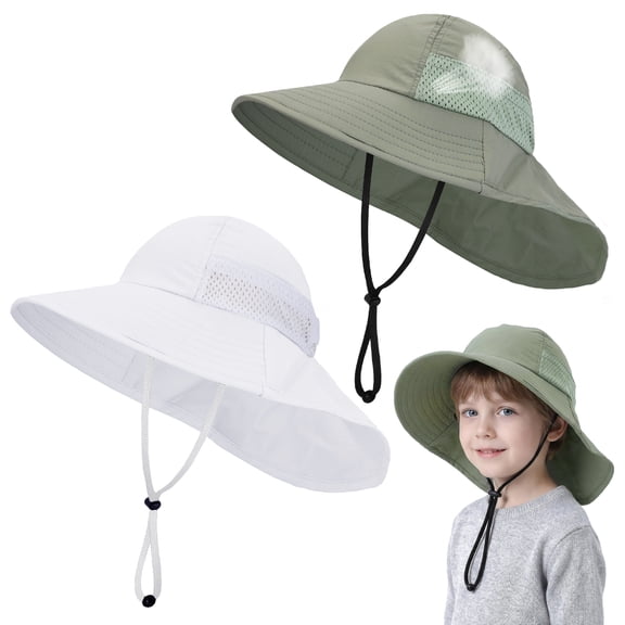 Bocaoying 2 Pack Kids Sun Hat with Wide Brim for Toddlers, UV Protection Summer Beach Hat Adjustable for Boys & Girls Outdoor Swim Fishing Hat