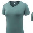thumbnail image 3 of FNFYFH Women's Short Sleeve Workout Shirts V Neck Stretch Slim Fitted Basic Tees Yoga Gym Quick Dry Athletic Tshirts, 3 of 5