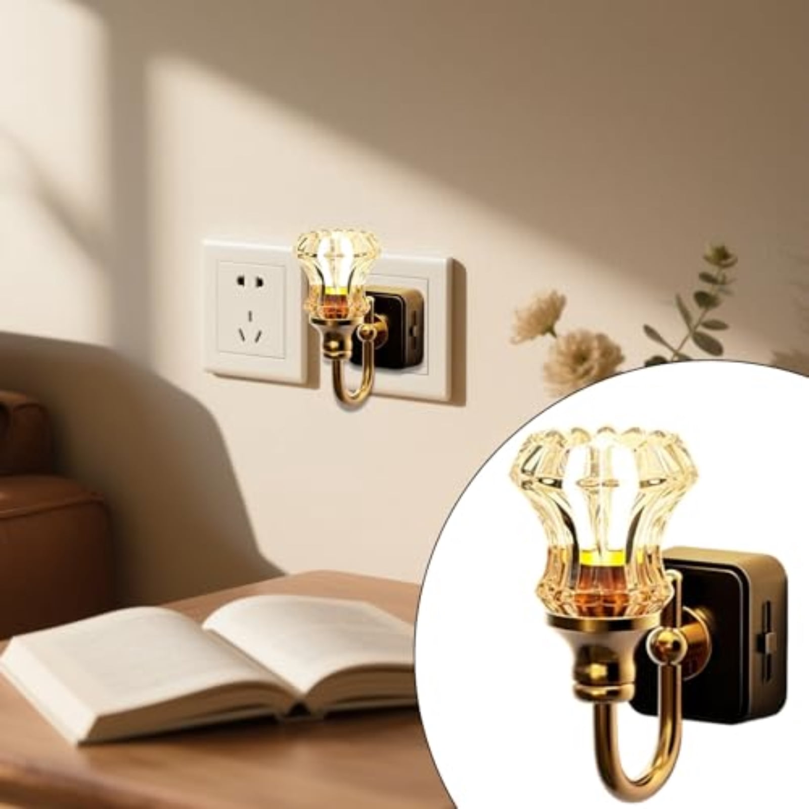 Night Lights Plug into Wall, Dimmable Night Light Pulg in, Diamond Automatic Night Lights with Auto Light Sensor, Adjustable Brightness 3000K LED Night Light, for Bedroom Hallway,5.9*6.7 In.