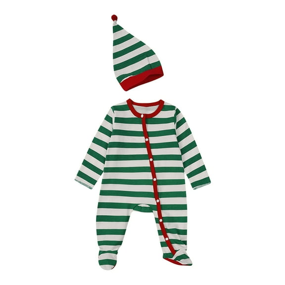 Darzheoy Infant Baby Rompers Christmas Stripped Long Sleeve Casual Jumpsuits For Boys And Girls Round Neck Hat Crawling Pajamas Clothes ,Size 3-12 Months