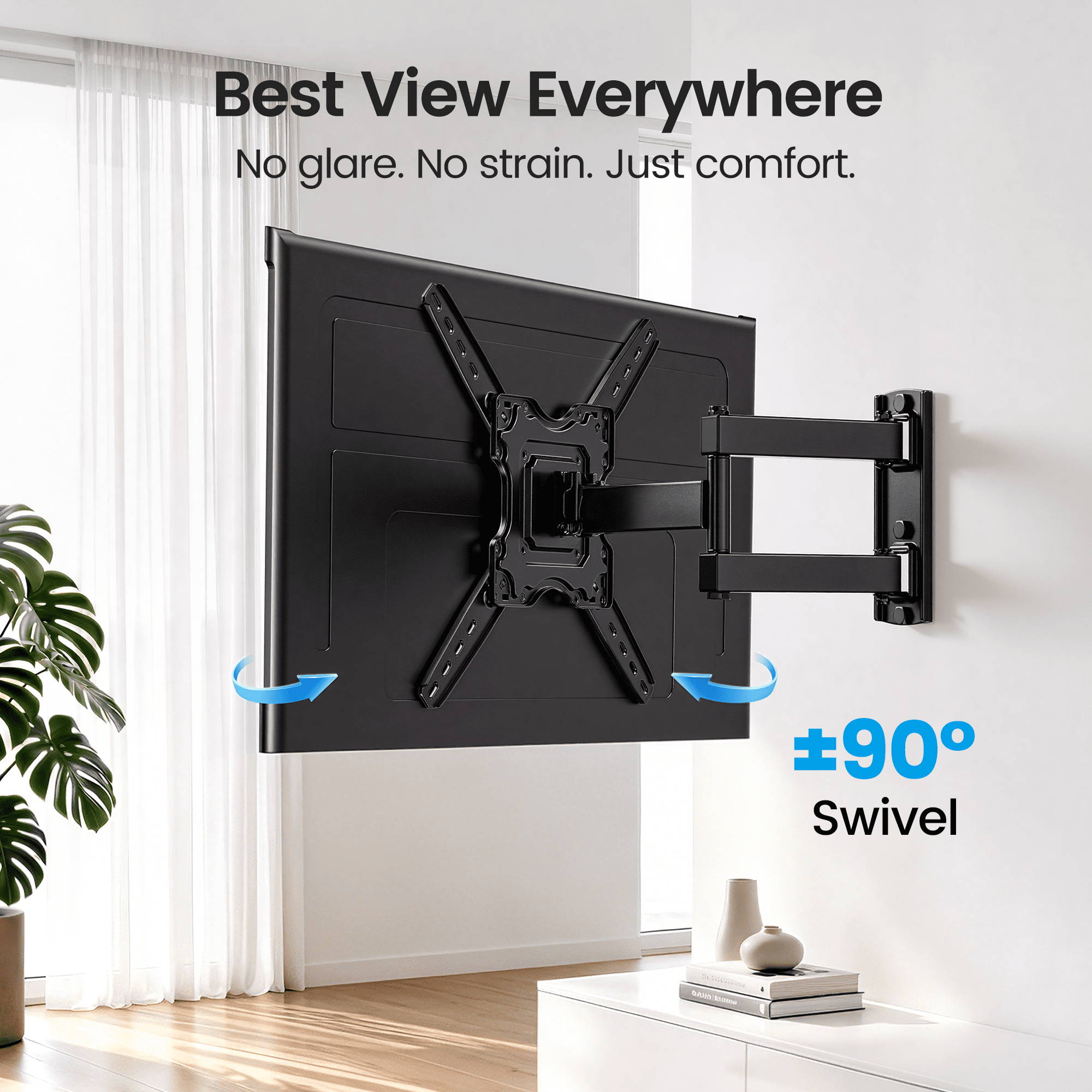 MountFTV Full Motion TV Wall Mount Bracket for 26-65 inch TVs, Holds up to 77 lbs, Corner TV Wall Mount Bracket with Swivel, Leveling and Extension
