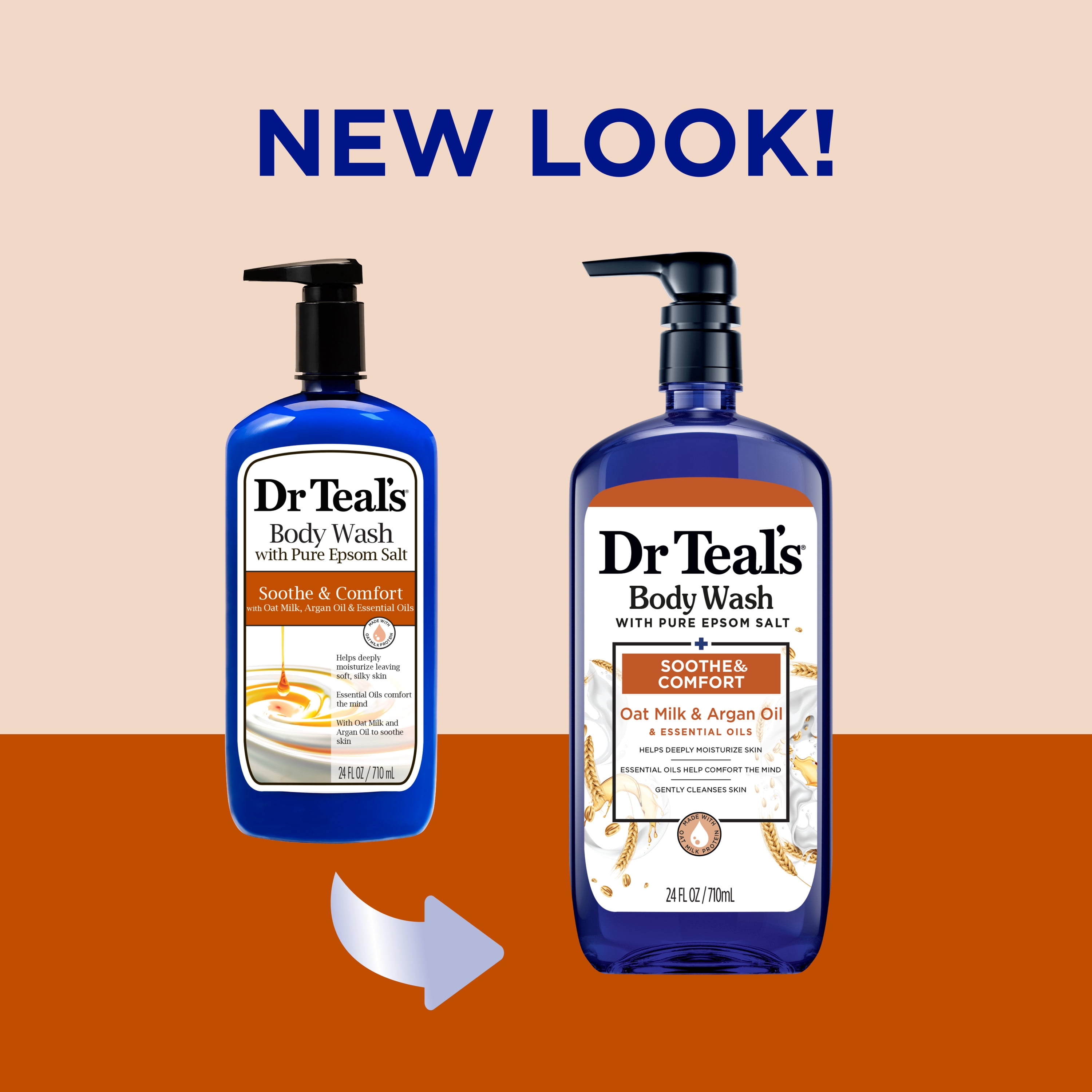 Dr Teal's Body Wash with Pure Epsom Salt, Soothe & Comfort with Oat Milk & Argan Oil, 24 fl oz.