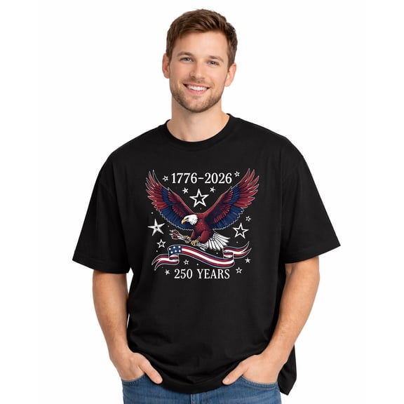 usa eagle anniversary Patriotic American 250th Anniversary Commemorative T-shirt 1776–2026 Adult T-shirt, Soft Pure Cotton Short Sleeve Independence Day Graphic T-shirt