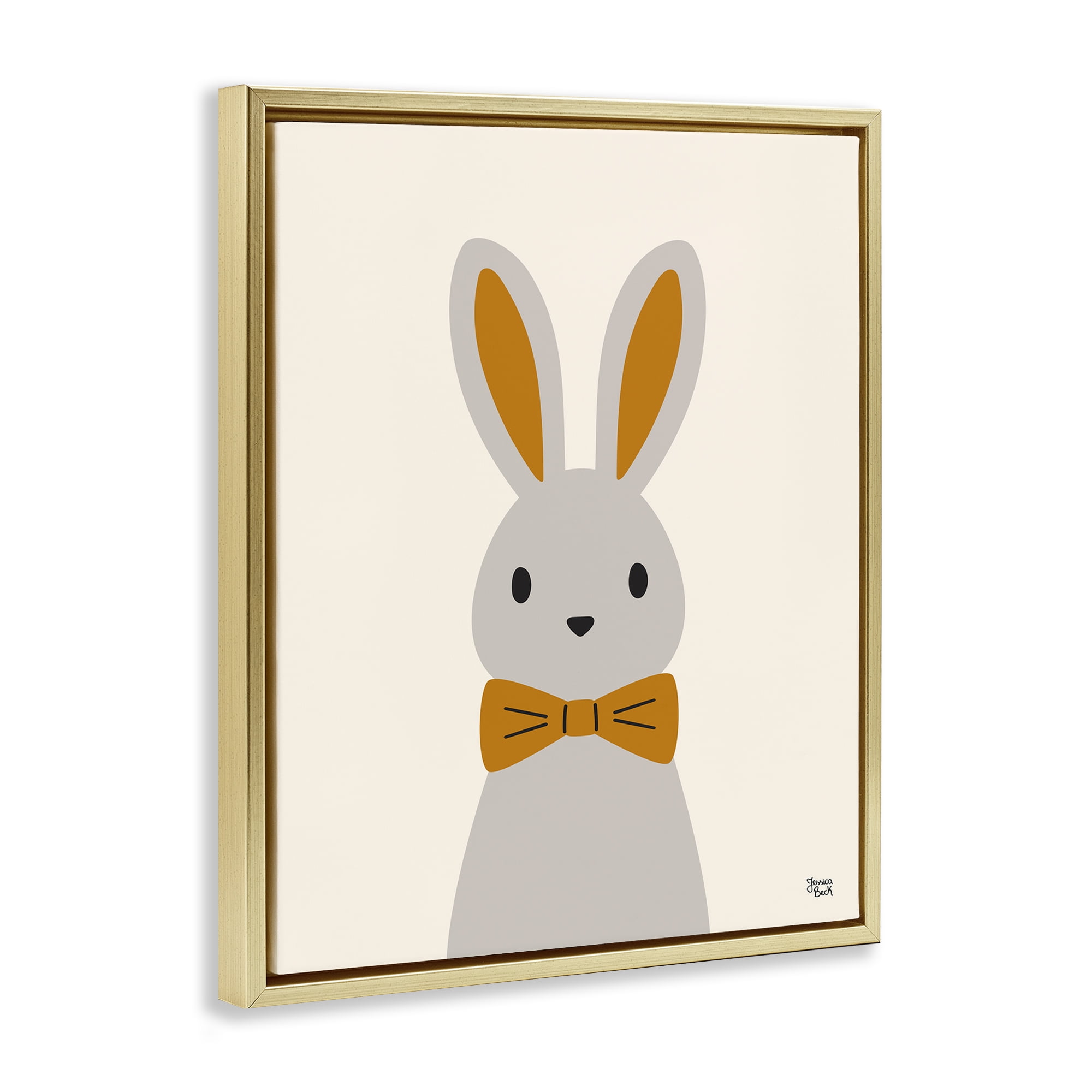 Stupell Industries Simple Rabbit with Bowtie Animals Painting Gold Floater Framed Canvas Art Print Wall Art, 25 x 31