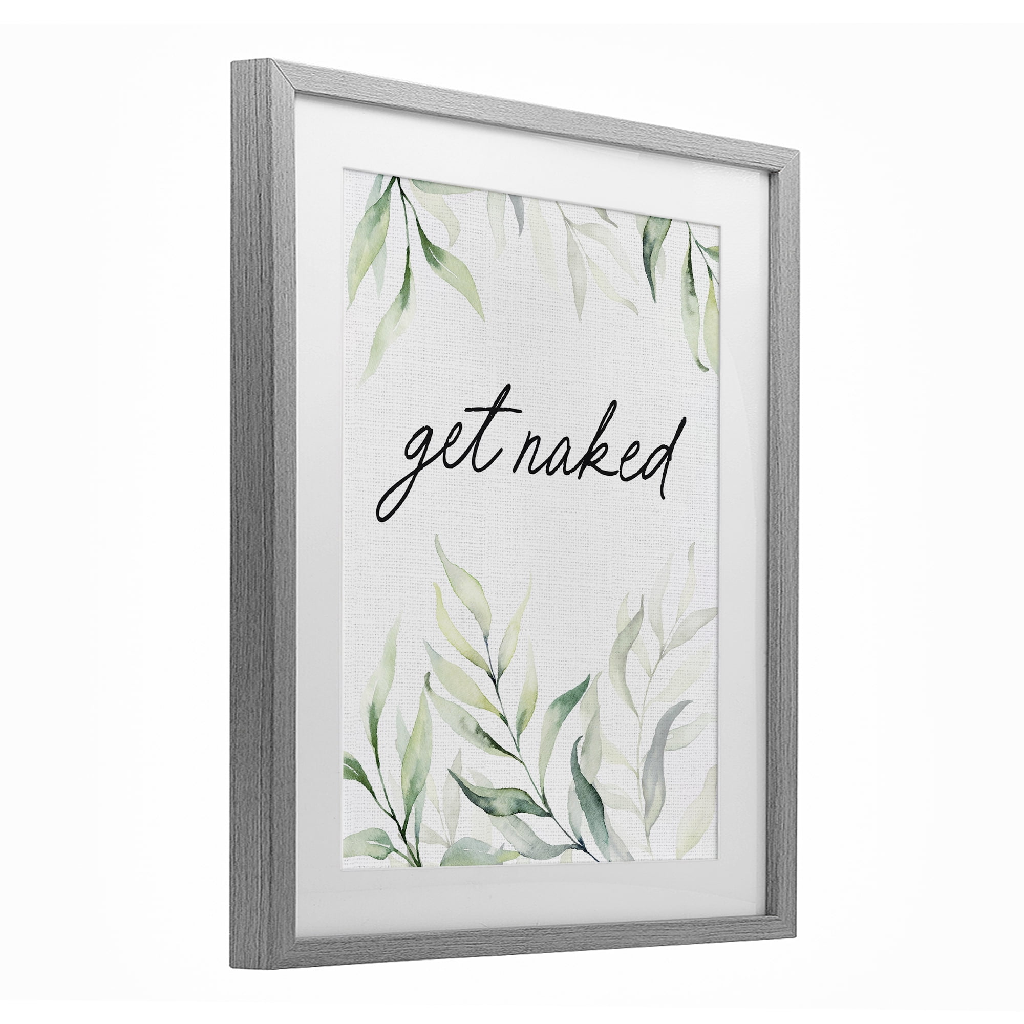 Get Naked Bathroom Herbs Gray Framed Print Under Glass, design by Lettered and Lined