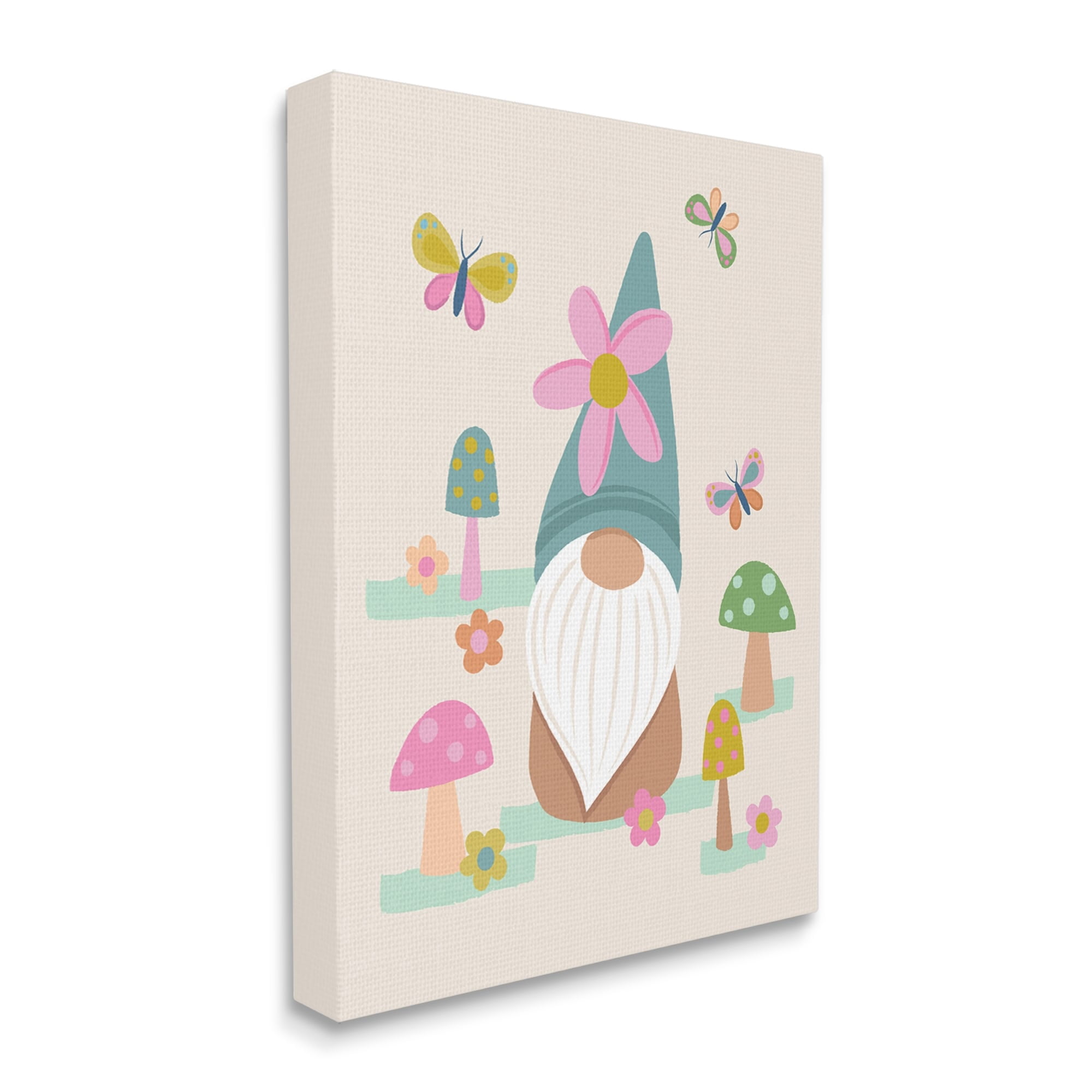 Stupell Industries Fluttering Butterflies Mushroom Garden Gnome Pink Flowers Canvas Wall Art, 30 x 40, Design by Lisa Perry Whitebutton