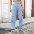 thumbnail image 4 of Pantalones Cargo for mujer, pantalones elásticos de cintura alta, pantalones de viaje de pierna ancha, pantalones casuales holgados, ropa de calle de senderismo con múltiples bolsillos, 4 of 7