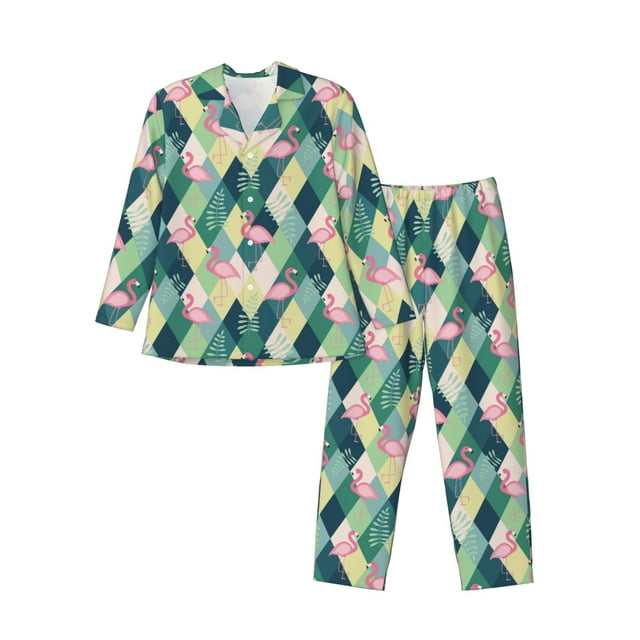 Balery Flamingo Pijama para Hombre de Dos Piezas con Manga Larga, Conjunto de Dormir y Descanso Suave con Bolsillos-Medium