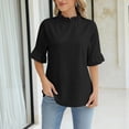thumbnail image 2 of WCJM Women's Short Sleeve T-shirt Women Loose Fit Crewneck Blouse Ruffled Short Sleeve Pullover Cotton Linen Casual Top, 2 of 7