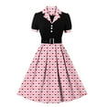 thumbnail image 1 of Puntoco Vestido De Manga Corta Con Cuello En V, Vestido Retro De Longitud Media Estilo Corte Hepburn Para Mujer Rosa Rojo L, 1 of 8