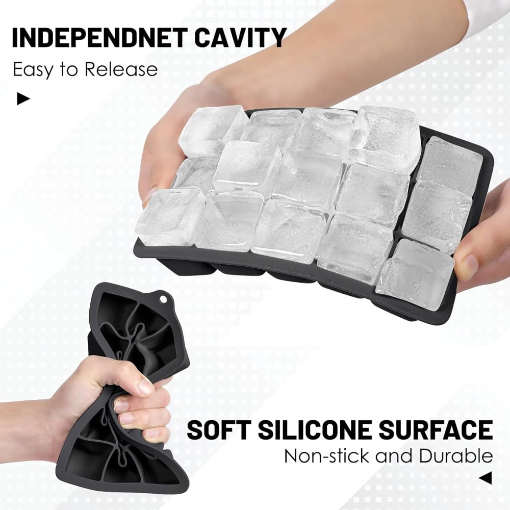 15-Cube Reusable Silicone Ice Tray with Lids & Grid Mold - Stackable Ice Maker, Easy-Release Square Ice Cubes for Cocktails, Whiskey, - Non-Stick Cube Molds (Compatible with Freezer)