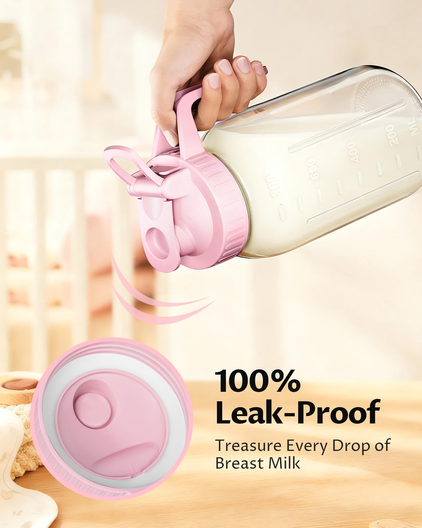 2-pack 32oz Breast Milk Pitcher - Airtight  Leak-proof Lids Easy Pour Spout Glass Storage Container For Breastmilk Formula & Beverages Wide Mouth