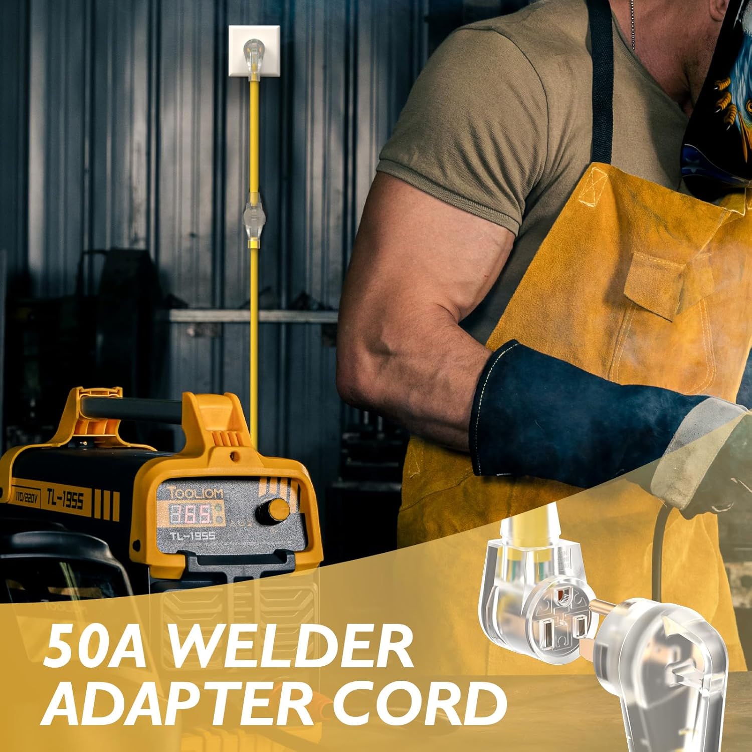 TOOLIOM Nema 14-50P to 6-50R Welder Adapter Cord, 3 Prong to 4 Prong, 50 Amp Heavy Duty, 12 Inch