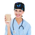 thumbnail image 2 of Butterflies Working Cap with Sweatband - Adjustable Unisex Surgical Nurse Cap, Chemo Hats for Women, 2 of 6