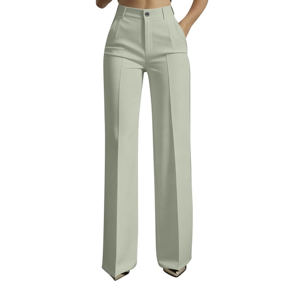 VEKDONE Womens Dress Pants Dressy Business Office Work Straight Trousers Solid Color Button Zipper Suit Pants Stretchy High Waisted Slacks with Pockets Gray S