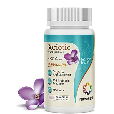 Usa Natural - NutraBlast Boric Acid Vaginal Suppositories Complex 800mg w/ Aloe Vera & FOS Probiotic Enhancer, 30 Count | All Natural Boriotic | Made in USA