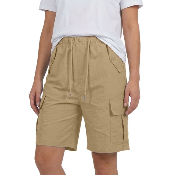 TRUBKH Bermuda Shorts for Women Summer Trendy Pull-on Shorts Womens Athletic Shorts Running Shorts Casual Beach Shorts Board Shorts Outing Shorts Women Gym Shorts with Lace Up Cute Beige S
