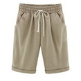 thumbnail image 4 of Bermuda Shorts for Women Plus Size 2024 Summer Bermuda Shorts Drawstring Elastic Waist Long Linen Walk Short Knee Length with Pockets, 4 of 4