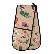 Yayeee Double Oven Mitt Kitchen Heat Resistant Baking 35" x7" Quilted Glove, Beige Christmas Snowman