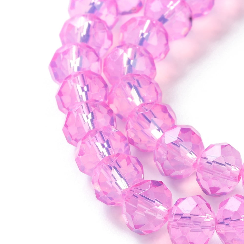 Baking Painted Transparent Glass Beads Strands Imitation Opalite Faceted Round Magenta 8x6mm Hole: 1.6mm about 65pcs/strand 15.94''(40.5cm)