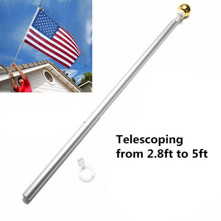 Aluminum Telescoping Flagpole Kit 5Ft Universal Adjustable Aluminum Telescoping Flagpole Flag Pole Kit with Gold Ball ()