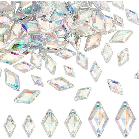 300pcs 3 Sizes Sew On Rhinestones Clear AB Color Rhombus Flatback Rhinestones Jewels Sew On Beads Crystals Sewing Gems with 2 Holes for Clothes Wedding Dress Costume Garment Shoes Crafts Clear ABDIY