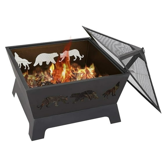 26 Inch Wood Burning Fire Pit Stove with Lid - Outdoor Fireplace for Camping, Backyard, Garden BBQ