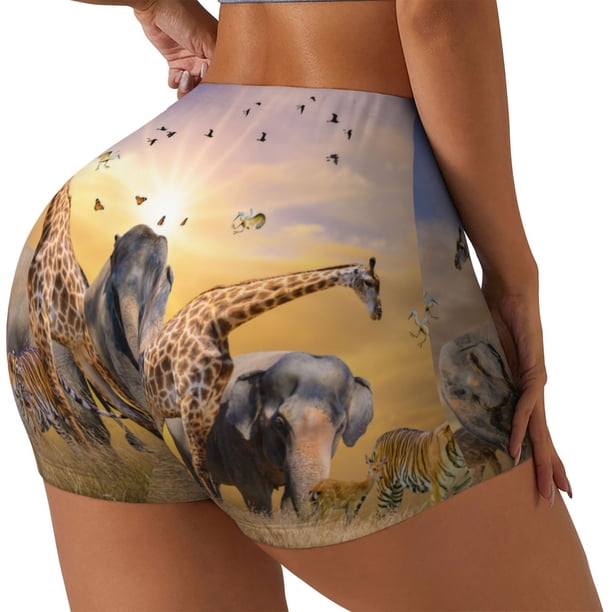 Fotbe Vintage Wildlife Protection Shorts Sin Costuras – Shorts Deportivos de Cintura Alta para Mujer, Elásticos para Gimnasio, Yoga, Running o Ciclismo-XX-Large