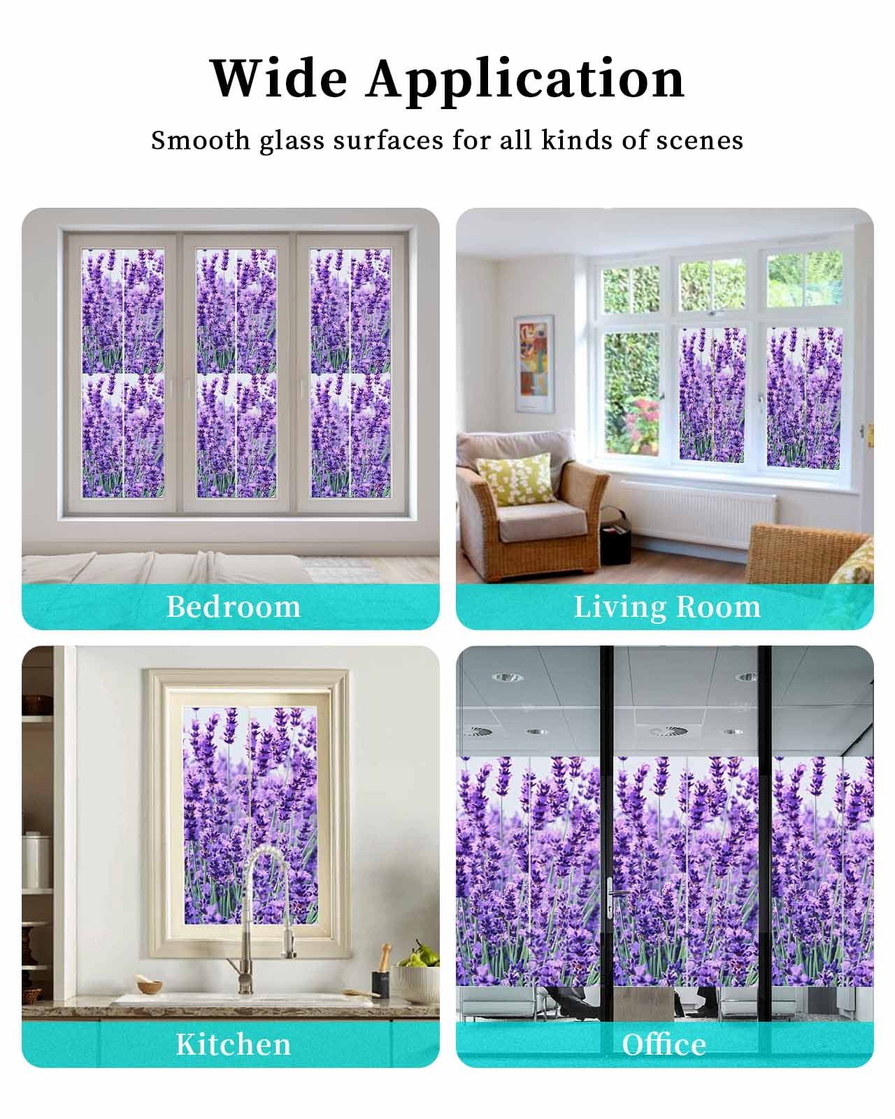 Window Privacy Film Lavender Botanical Art Stained Glass Window Film Decorative Sun Block Window Cover Verdant Flower Purple Window Clings Static Adhesive Sticker for Bathroom 23.6"x78.7"