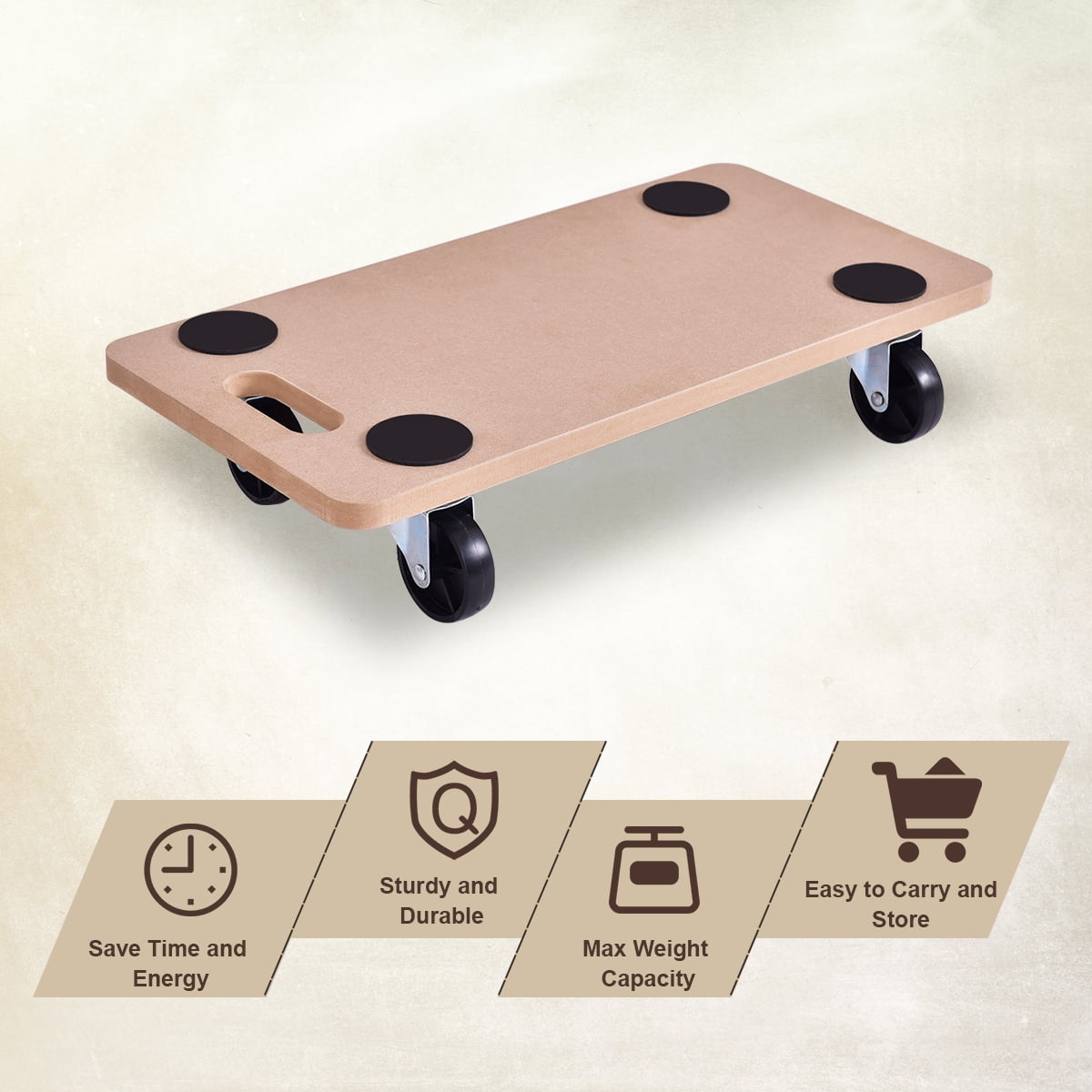 Costway 440lbs Max Weight MDF 22.8 in x 11.4 in x 4.7 in Utility Dolly, 4 Piece