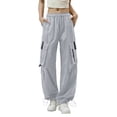 thumbnail image 2 of Tqcoqu Women's Cargo Pants with Drawstring Hight Waist Loose Fit Hiking Trousers Streetwear Cargo Pants,Gray,Women's M-XXL, 2 of 6