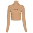 thumbnail image 1 of S Camiseta de manga larga de otoño para mujer, camiseta de Color liso con volantes y letras de cuello alto, Top corto bordado, Jersey básico ajustado acanalado, ropa de calle, 1 of 5