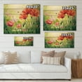 thumbnail image 4 of Designart 'Blossoming Red and Purple Poppies In The Morning I' Traditional Print on Natural Pine Wood, 4 of 5