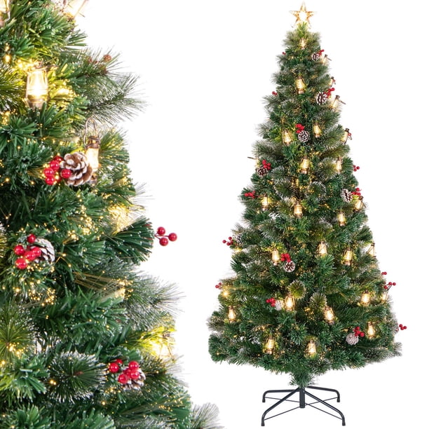 Costway Árbol de Navidad artificial de 210 cm con 8 modos de iluminación, 80 luces LED cálidas