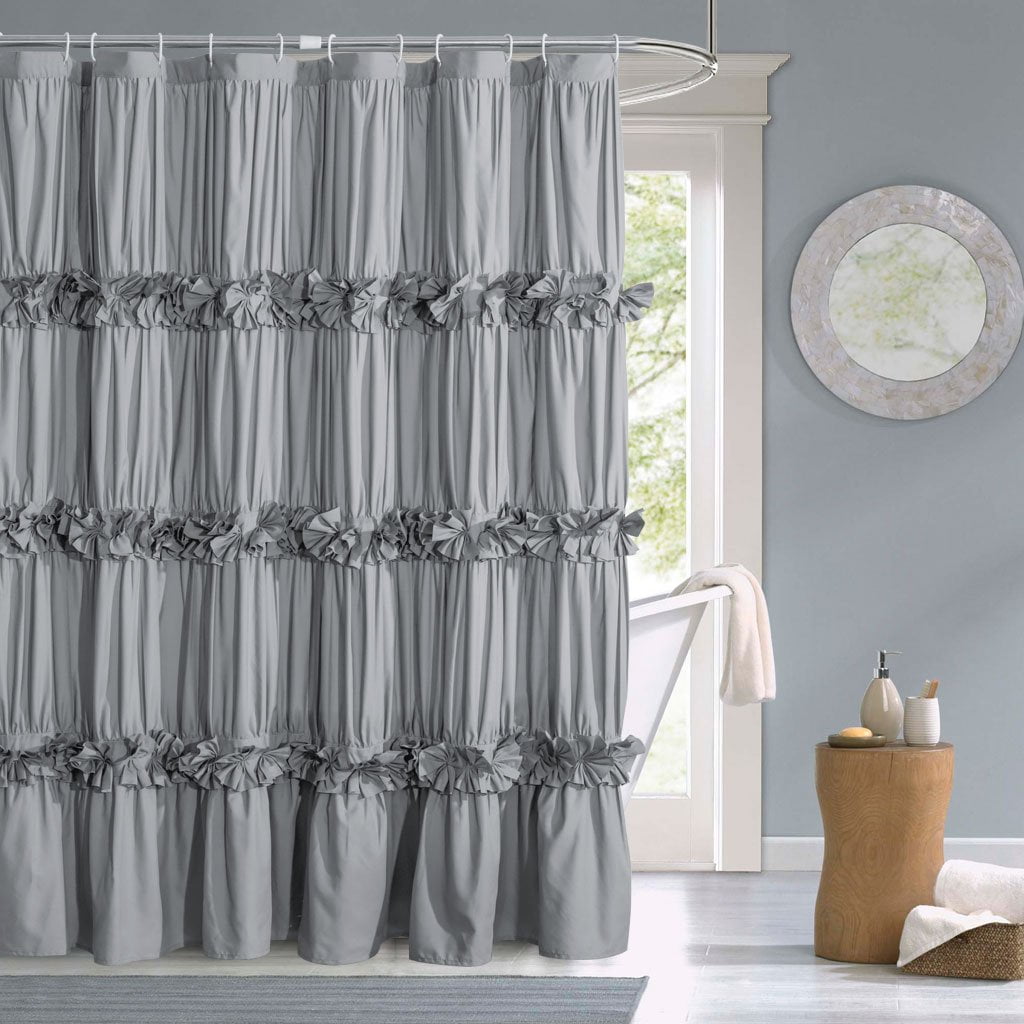 HIG Gray Handcrafted Bow Tie Shower Curtain, 72' x 72', Cloth Fabric